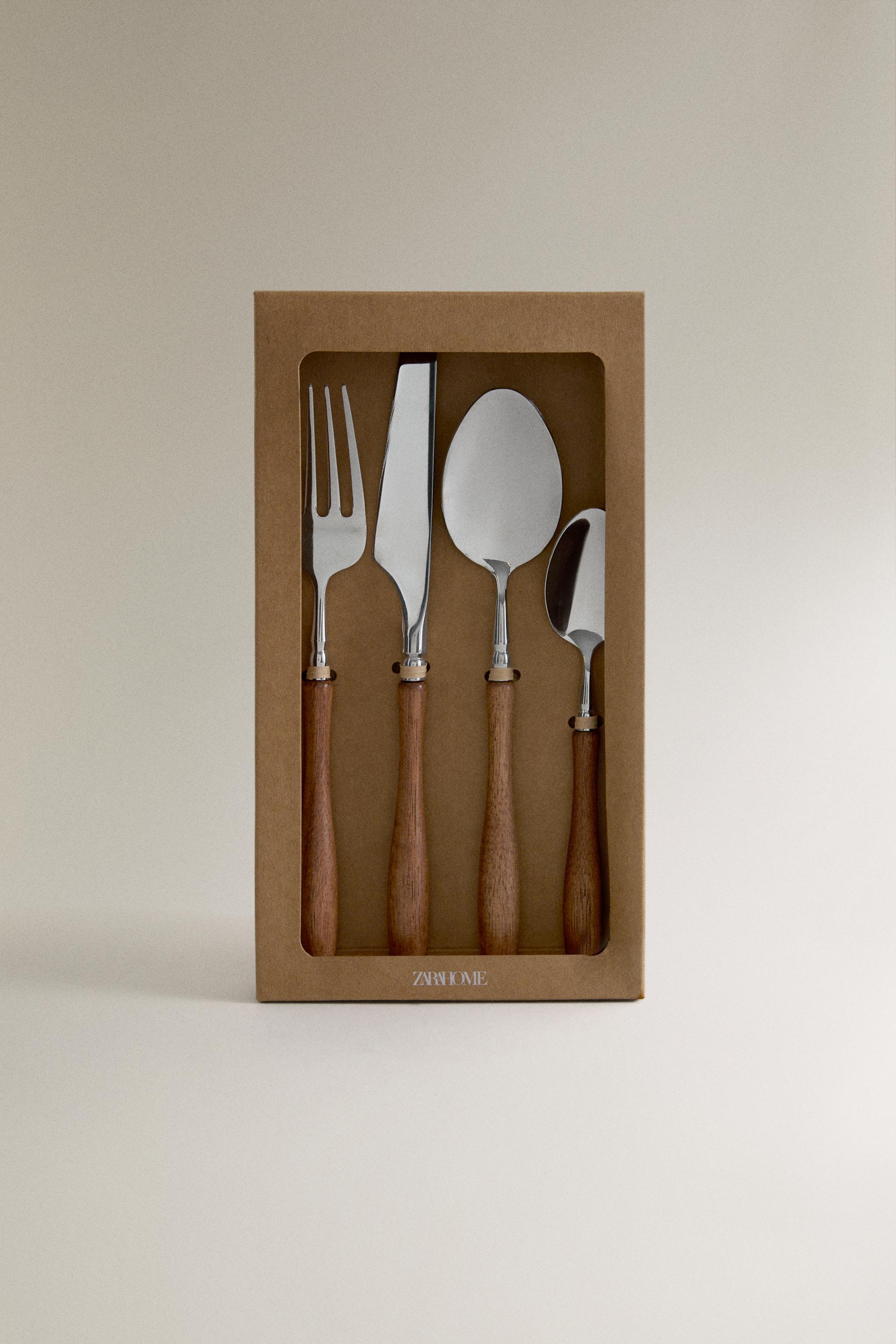 ENSEMBLE COUVERTS MANCHE BOIS ACACIA (LOT DE 4)